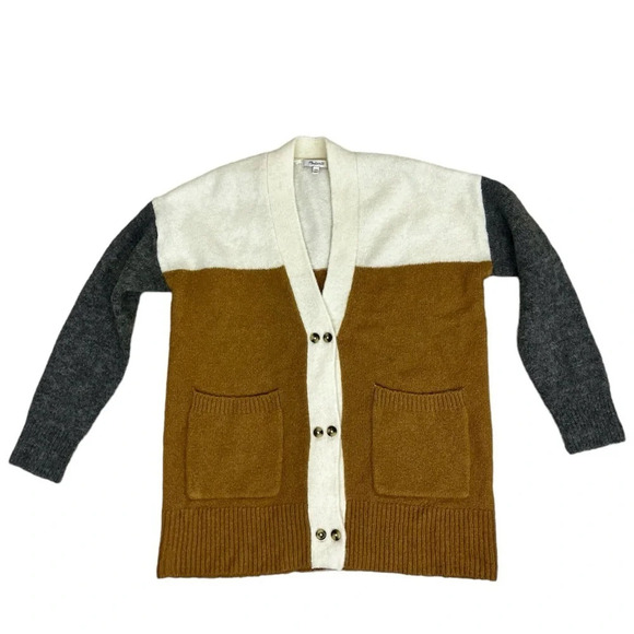 Madewell Allston Double-Button Cardigan Sweater in Colorblock - Size XXS - Picture 3 of 9
